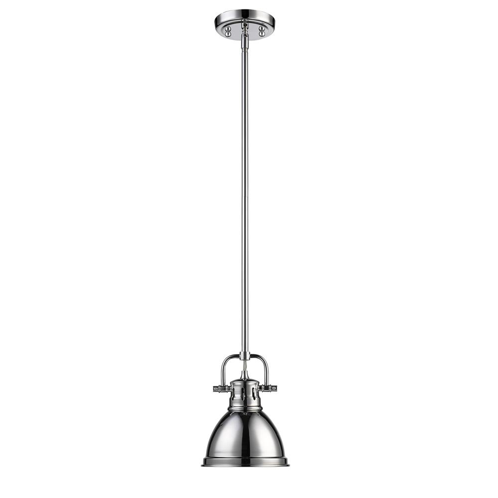 Golden Lighting 3604-M1L CH-CH Duncan Mini Pendant with Rod in Chrome with Chrome Shade